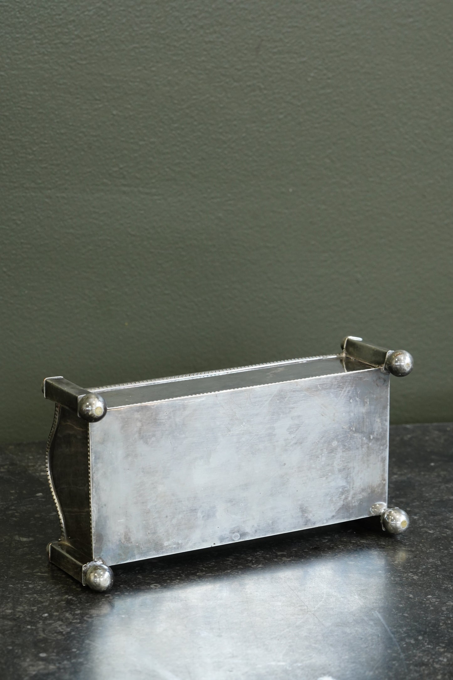 Antique Victorian Silverplate Casket Inkstand with Two Glass Wells