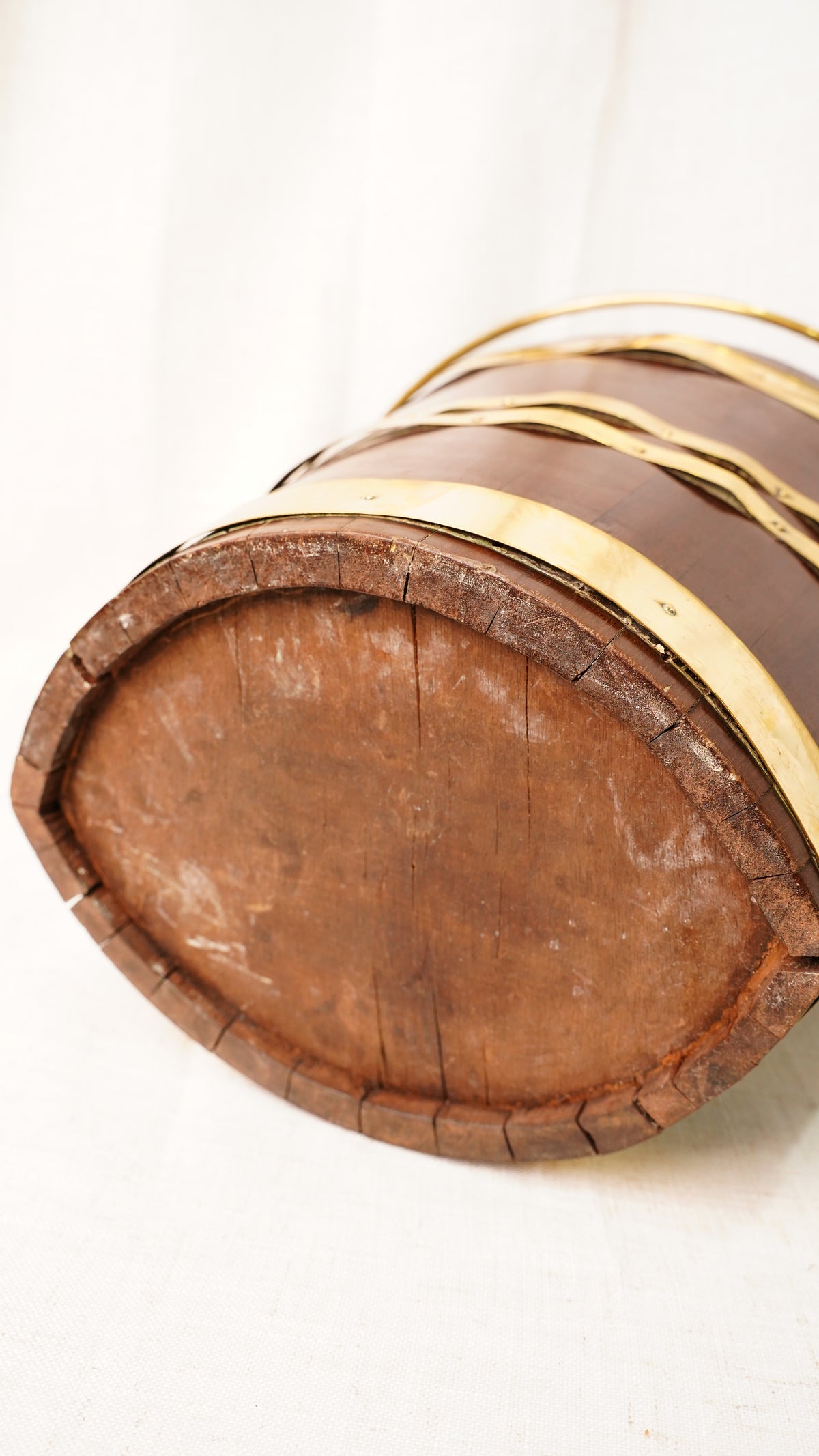 Antique English Mahogany Brass Bound Wood Bucket Planter