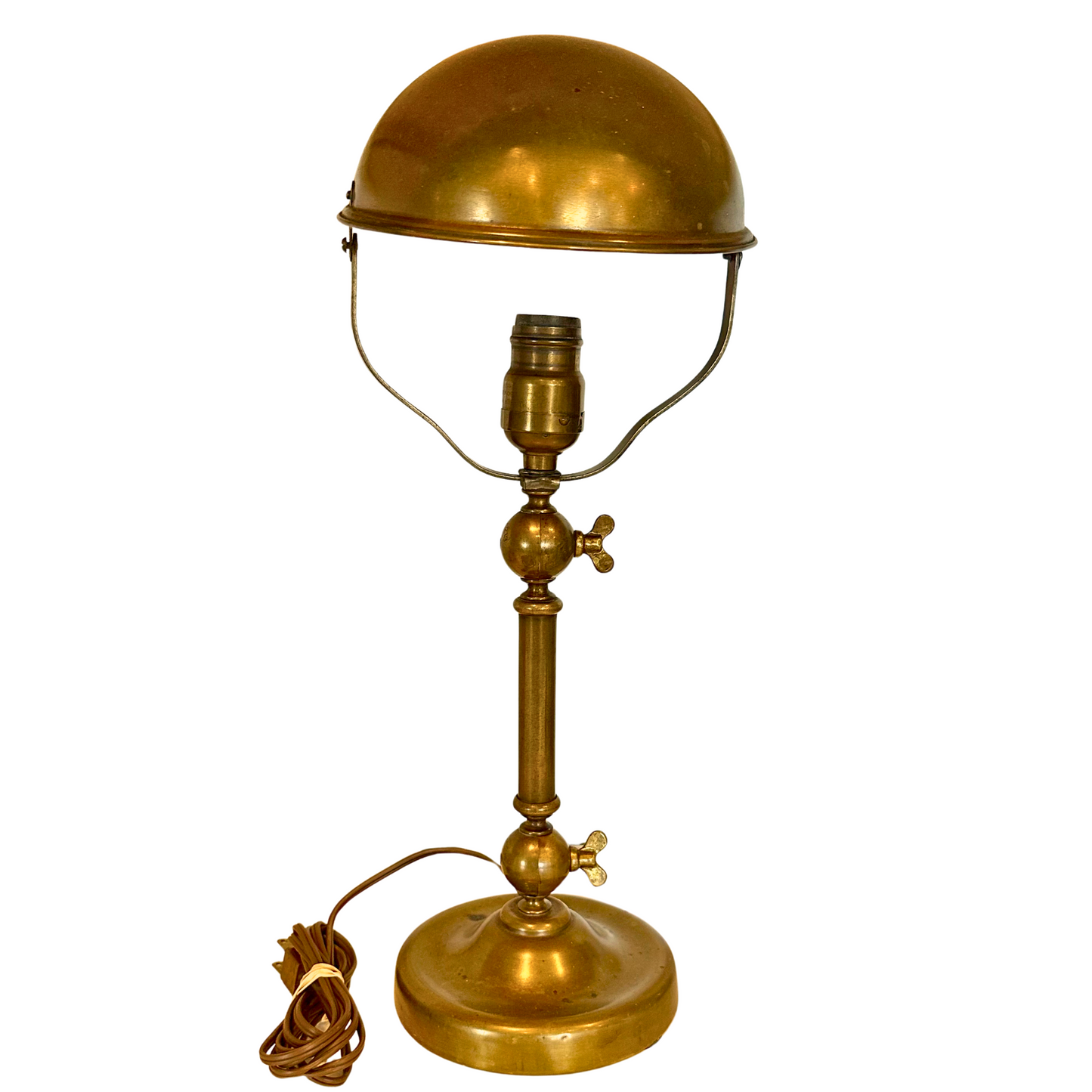Vintage Patented Brass Helmet-Head Task Lamp – Early Industrial Desk Light