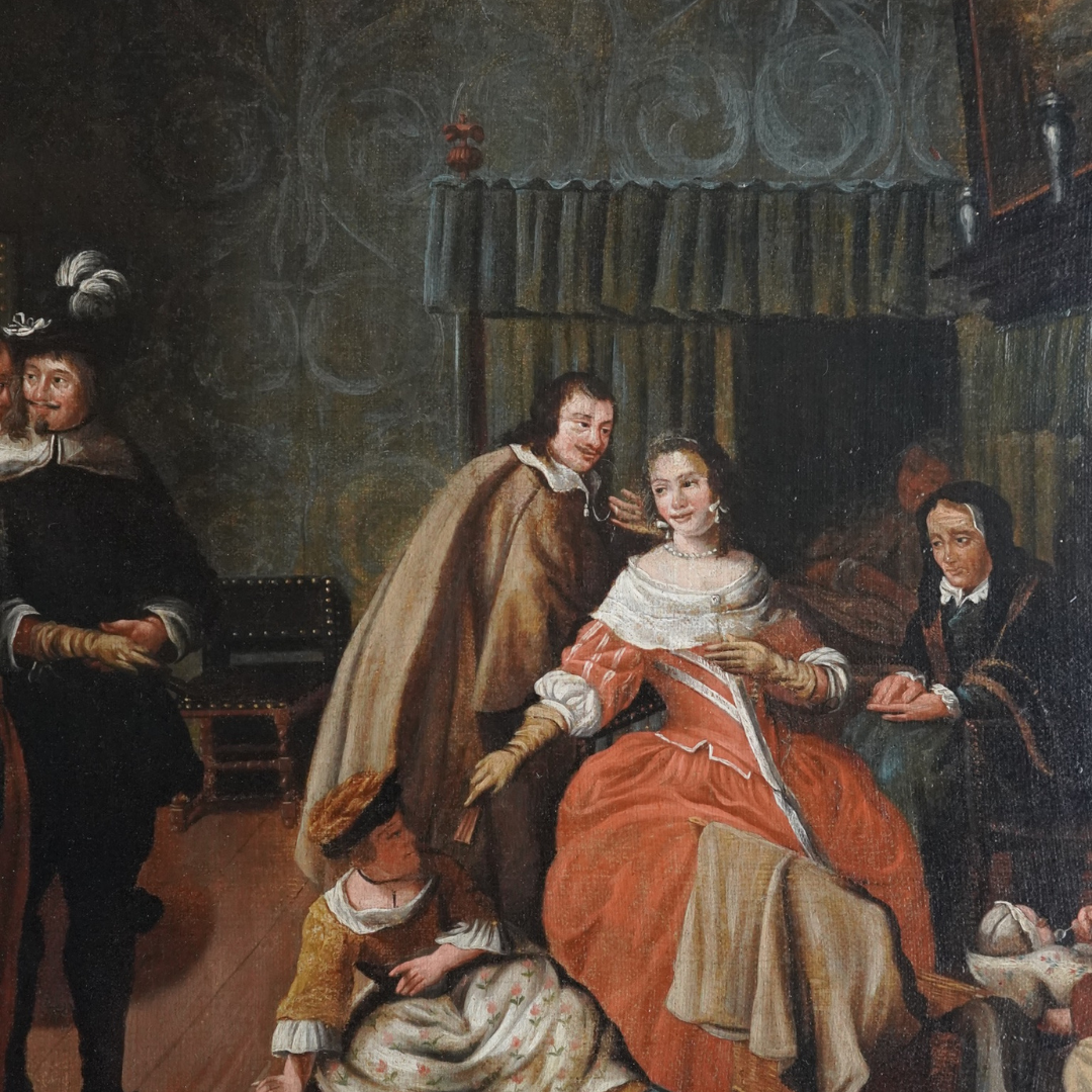 "Meeting in the Parlour" Oil on Canvas Attributed to Jan Josef Horemans (Belgium artist, 1714-1790)