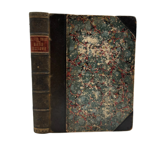 XL "The Adventures of Oliver Twist and Martin Chuzzlewit" Black Half Leather Book