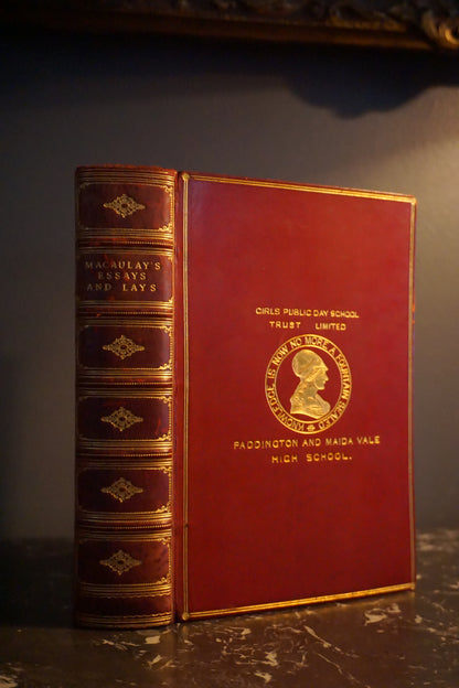 1907 "Lord Macaulay’s Essays and Lays of Ancient Rome" Red Full Leather Book
