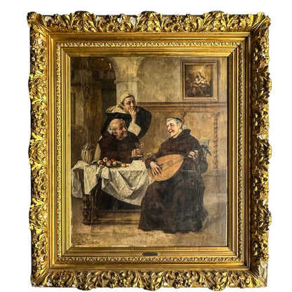 Late 1800s Monk Oil Painting Attributed to Heinrich Weber (1843-1913) in Ornate Gilded Frame