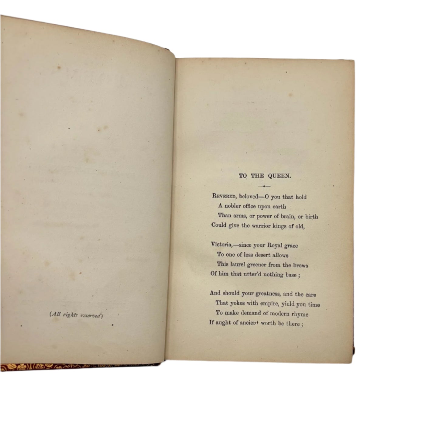 1875 "Poems" by Alfred Tennyson Red Fine Binding Full Leather Book, Antique Poetry Book