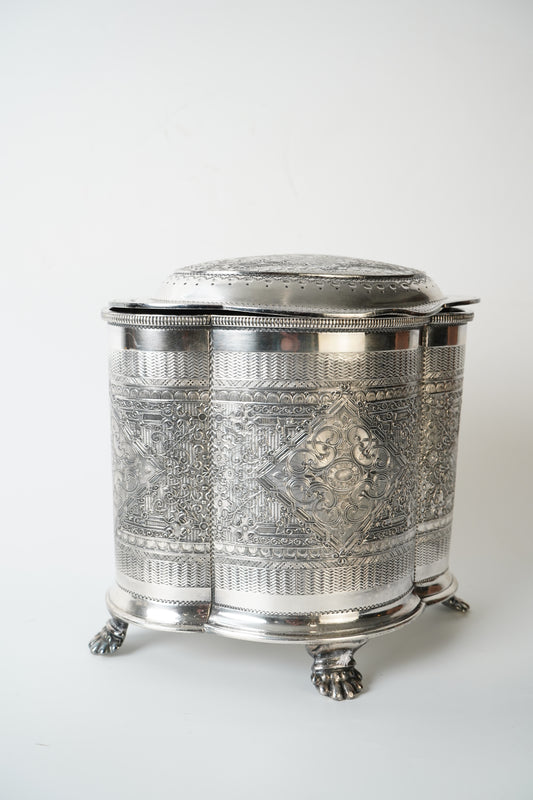 Vintage Sheffield Silverplate Biscuit Box with Paw Feet