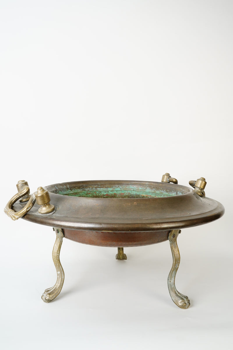 Antique Copper and Brass Tripod Bowl with Claw Feet