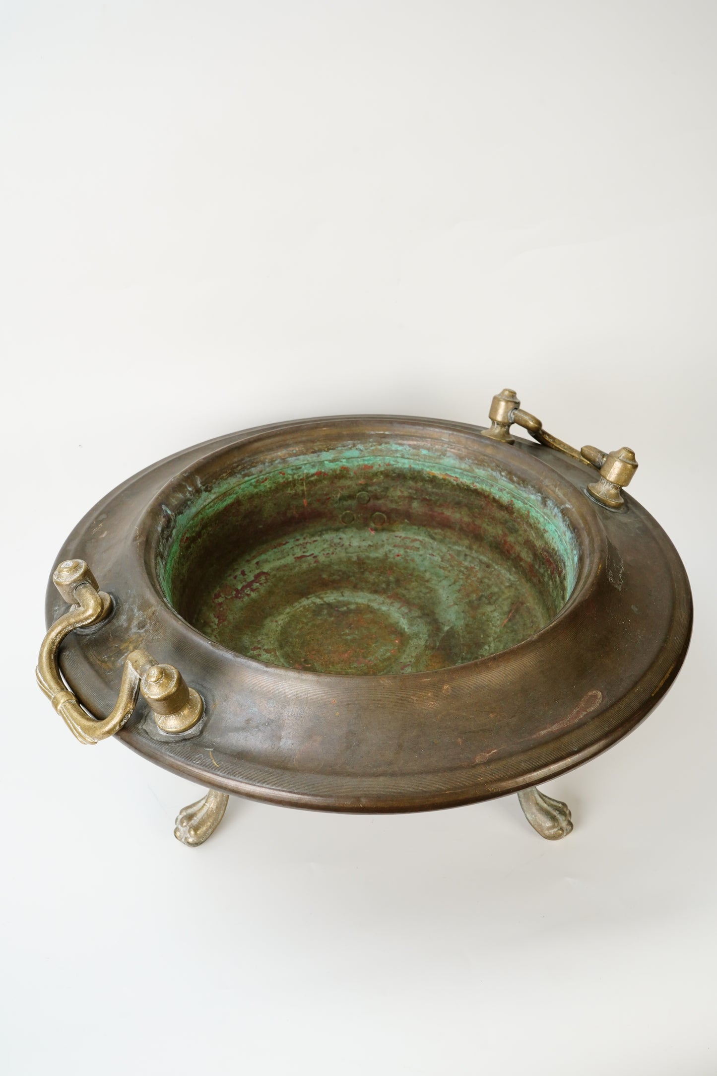 Antique Copper and Brass Tripod Bowl with Claw Feet