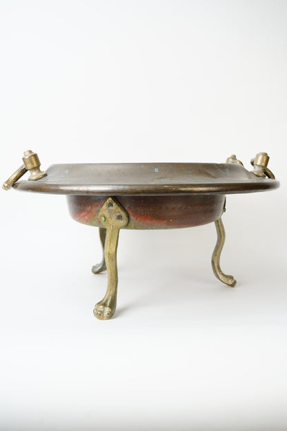 Antique Copper and Brass Tripod Bowl with Claw Feet