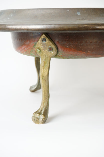 Antique Copper and Brass Tripod Bowl with Claw Feet