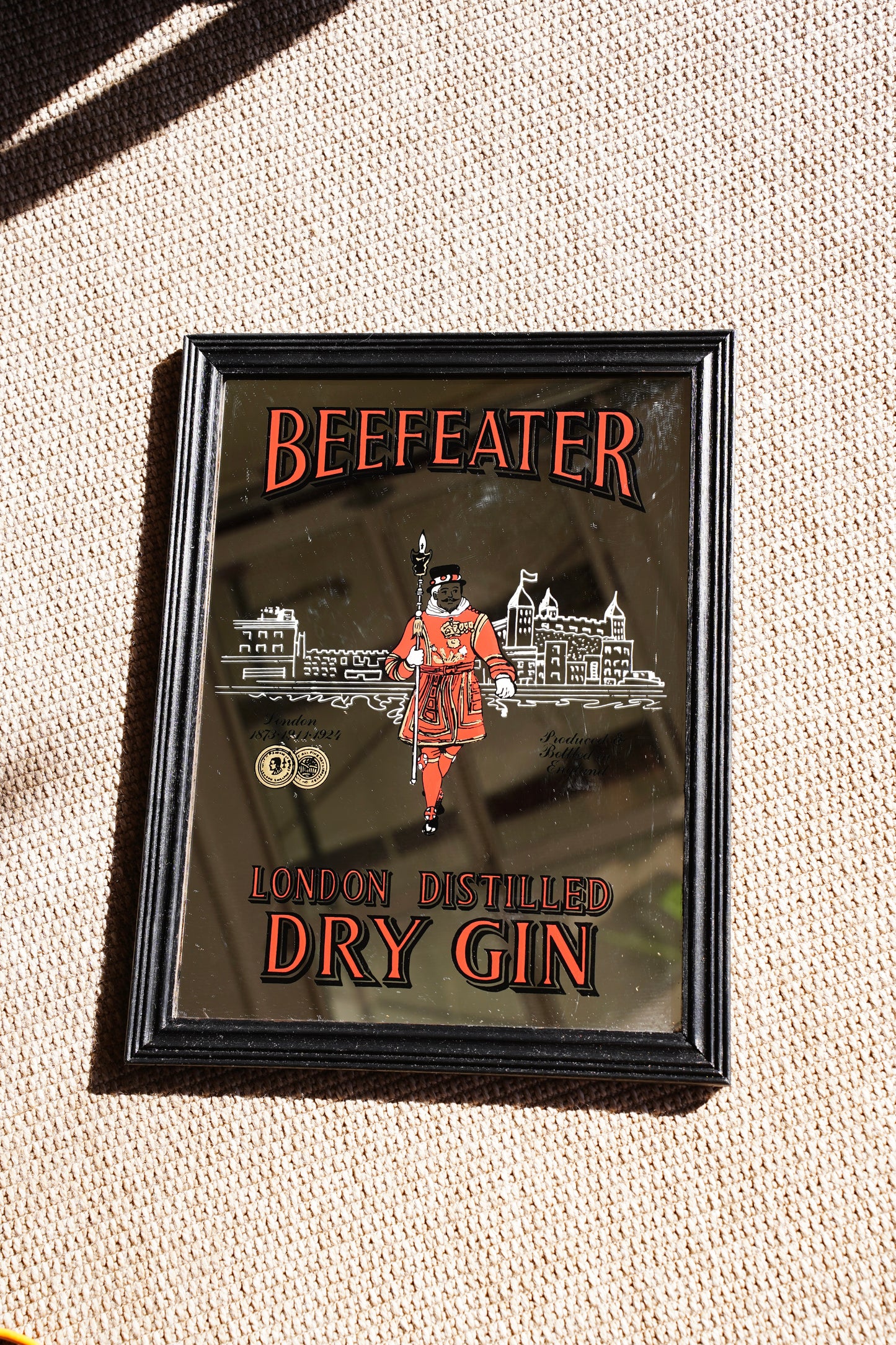 Vintage Beefeater Dry Gin Advertising Bar Mirror