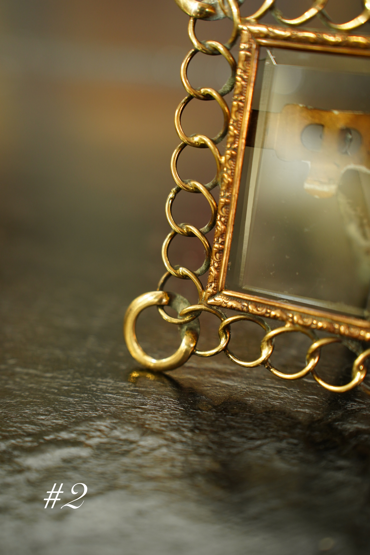 Antique Mini Brass Ring Picture Frame