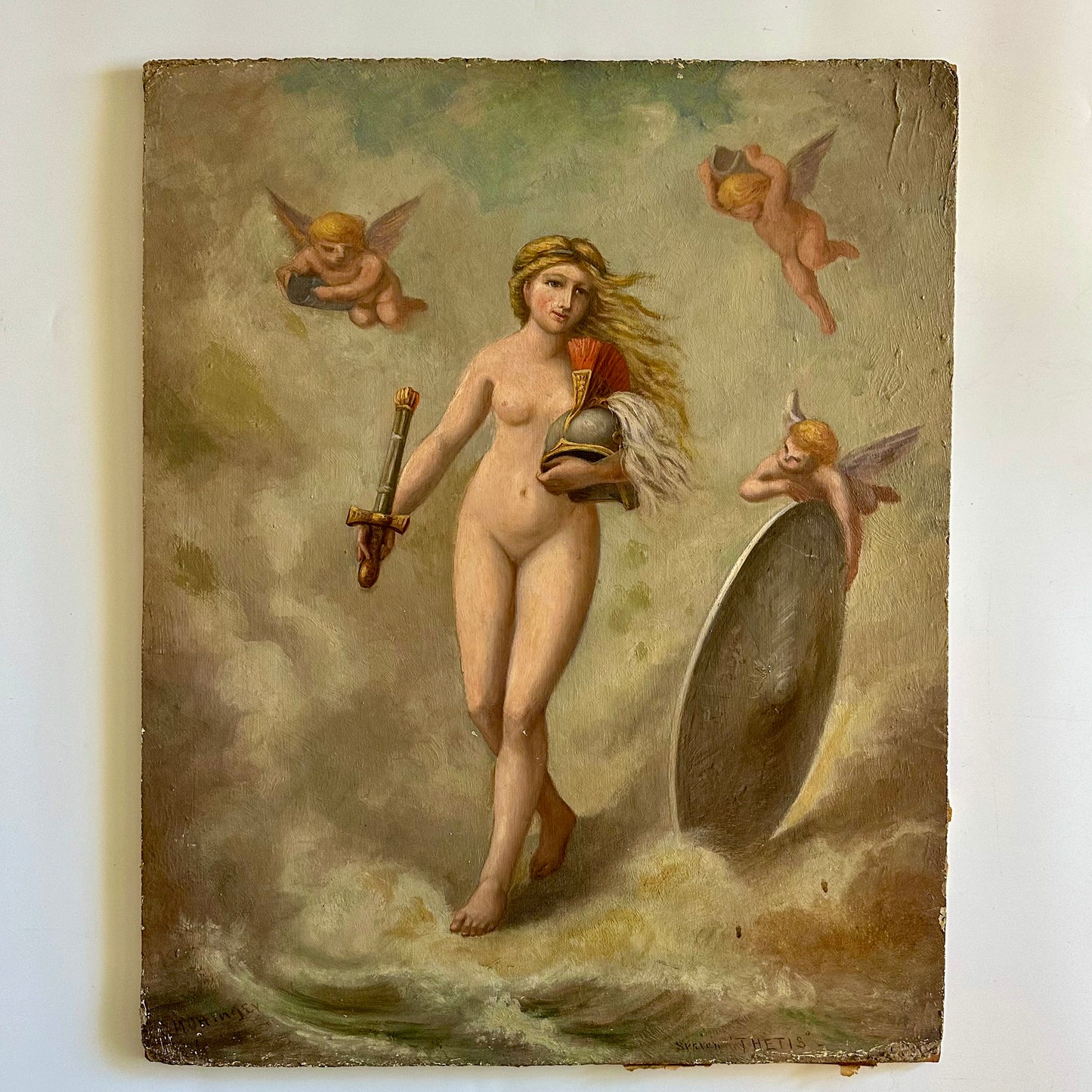 Early 20th Century Neoclassical Style Oil Painting, Unframed Mythological Painting