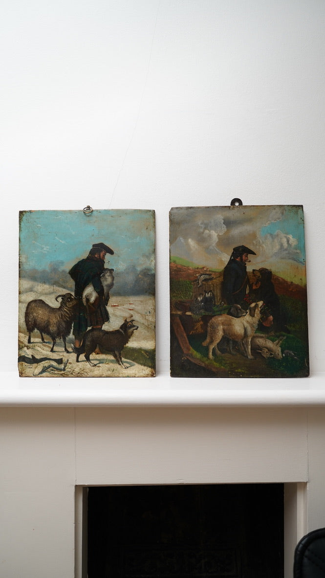 Pair of Scottish Highland Shepherd Oil Paintings on Panel, Signed W. Grant, 1864