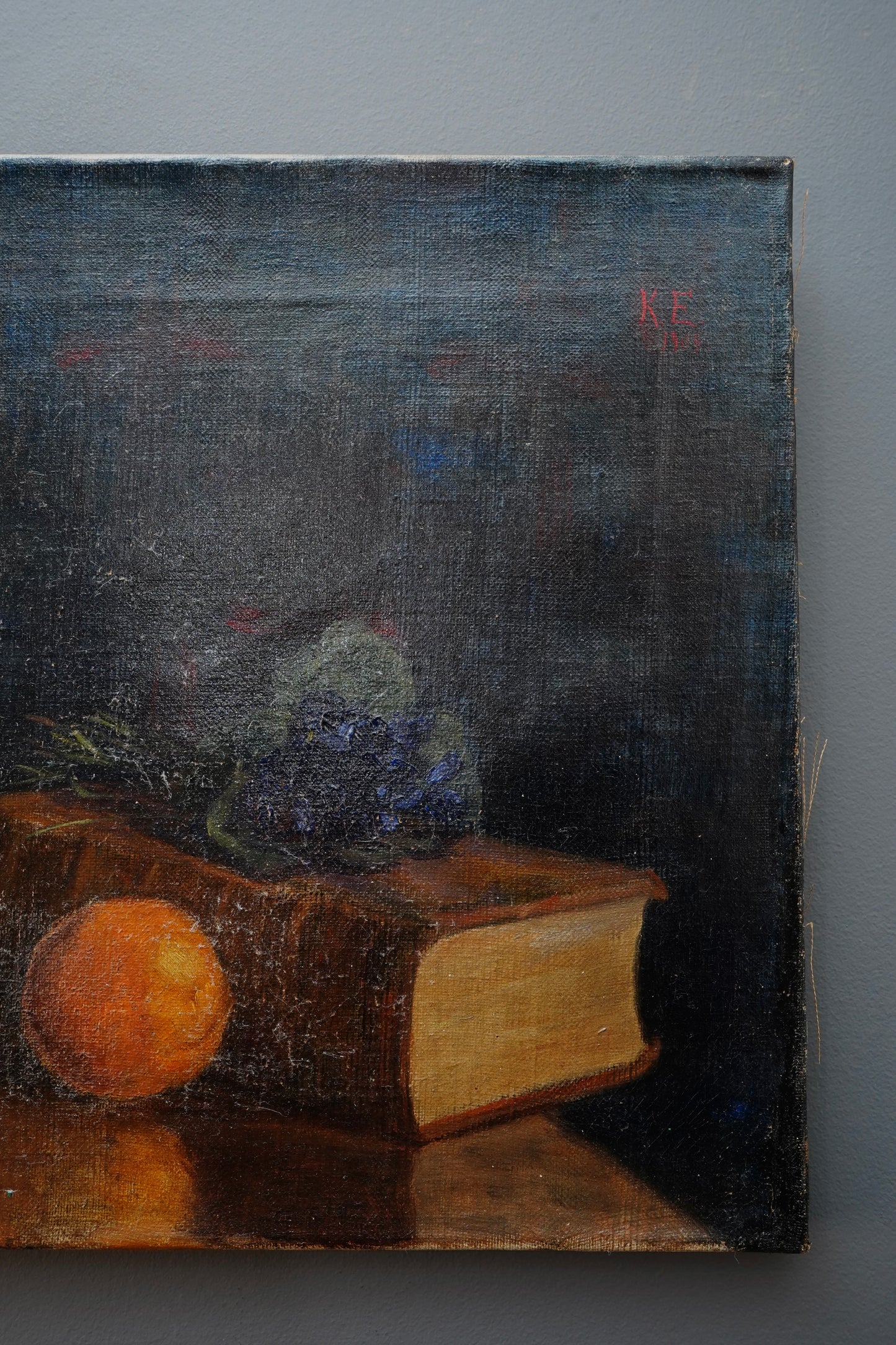 Antique 1904 Still Life Oil Painting on Canvas Signed K.E.