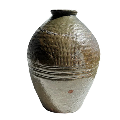 Vintage Green Asian Mijiu Jar, Large Vintage Chinese Oil Jar