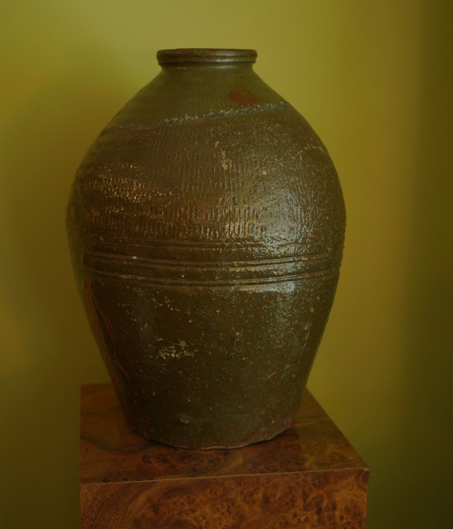 Vintage Green Asian Mijiu Jar, Large Vintage Chinese Oil Jar