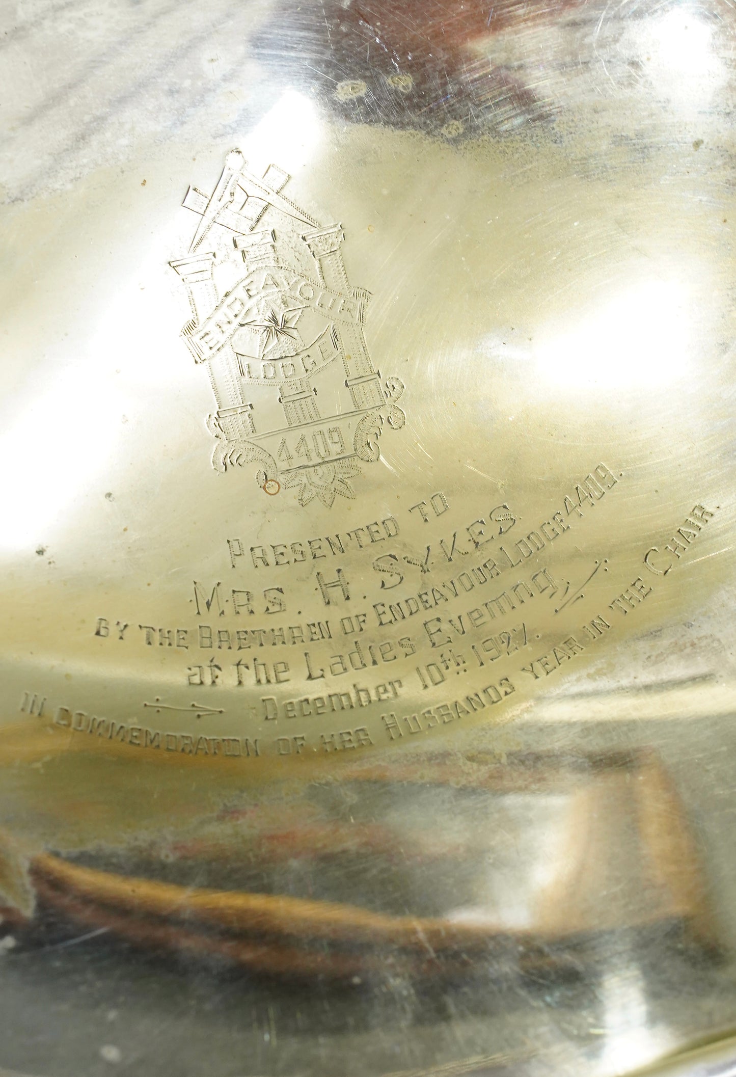 English Silver plate Navette Fruit Bowl, Masonic Presentation 1927