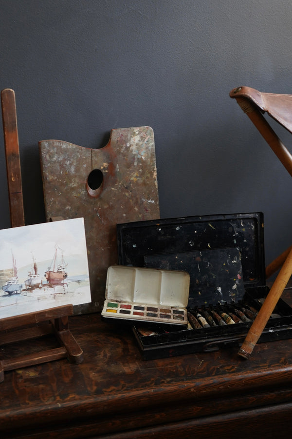 Vintage British Artist Paint Kit with Folding Stool, Easel, Palette and Paint Box secondary view