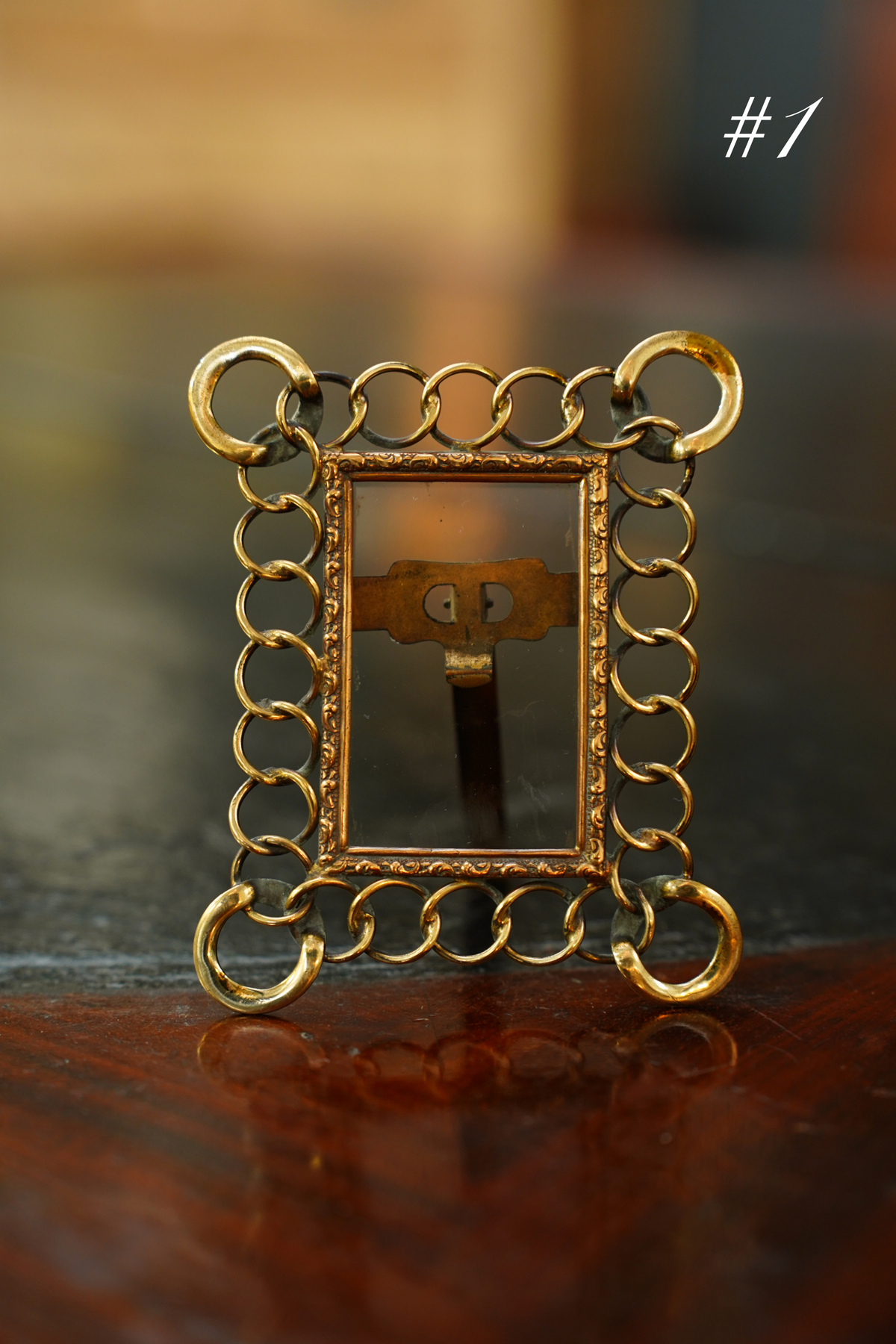 Antique Mini Brass Ring Picture Frame