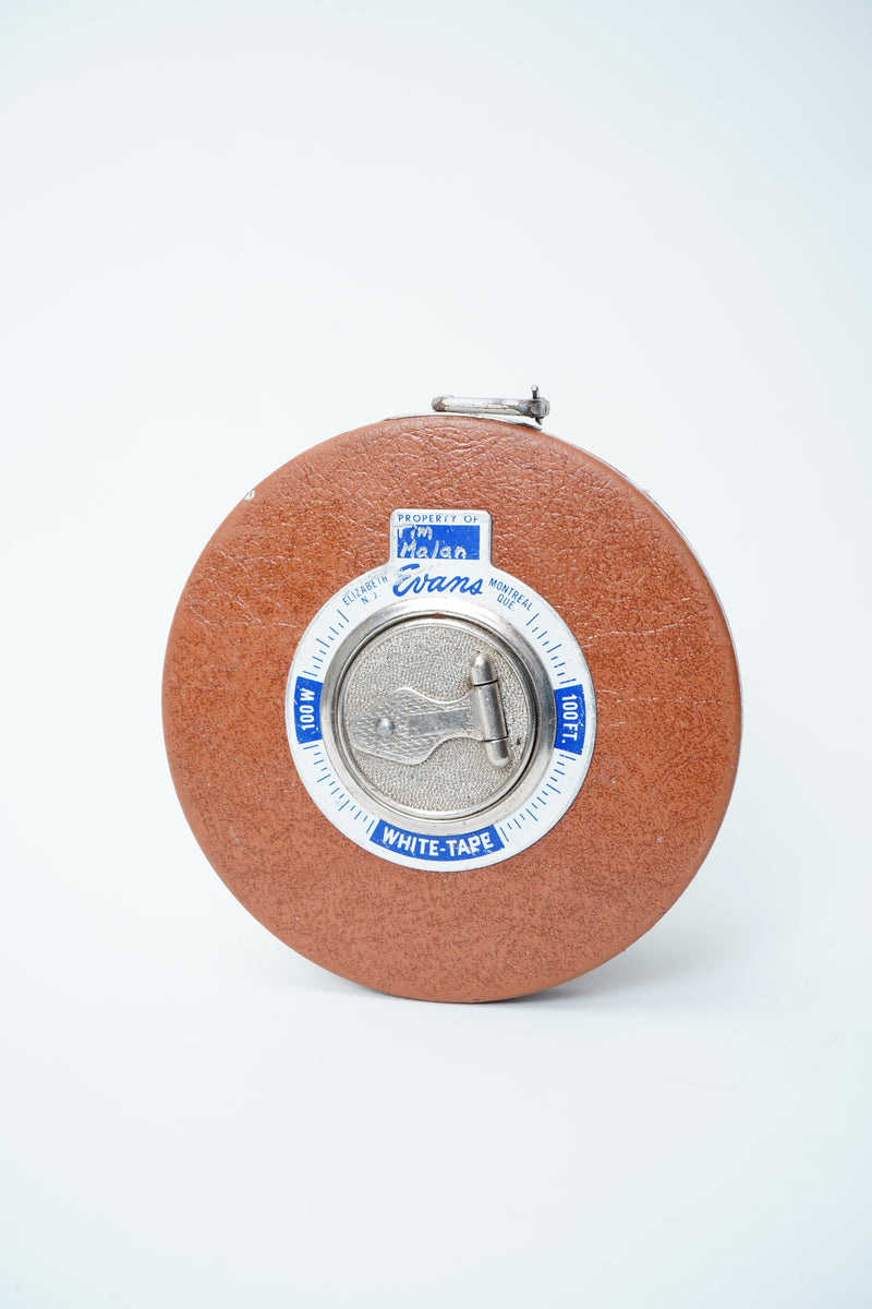 Vintage Evans 100 Ft Retractable Surveyor Tape Measure Leather Case