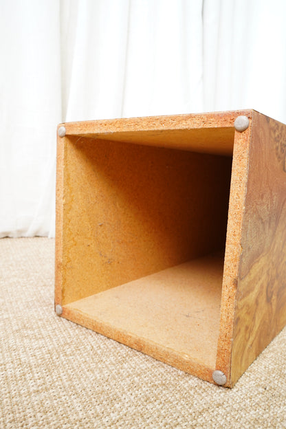 Tall Vintage Faux Burlwood Pedestal – Postmodern Display Plinth in the Style of Milo Baughman (1980s)