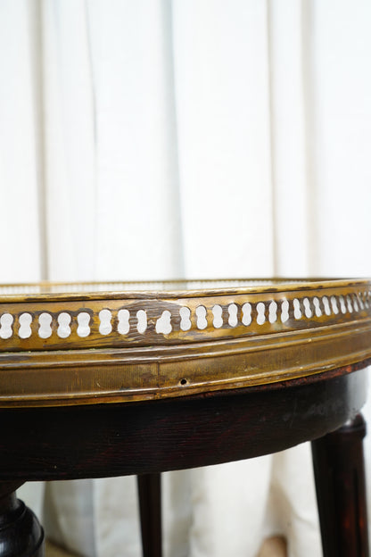 Antique French Louis XVI-Style Guéridon Table with Marble Top and Brass Gallery
