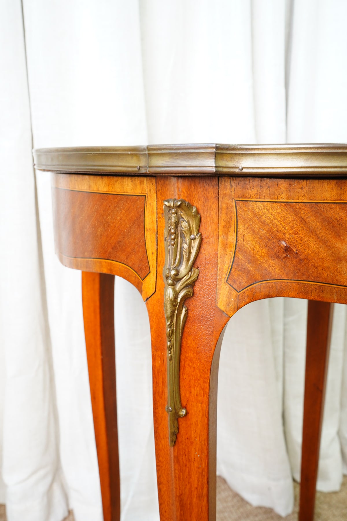 Antique French Louis XVI-Style Guéridon Table with Marble Top and Brass Gallery