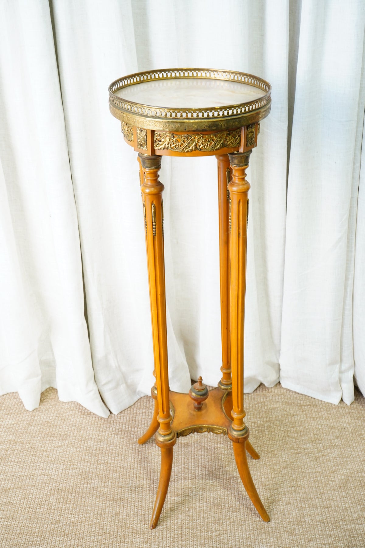Vintage Louis XVI Style Fruitwood Jardinière Stand with Onyx Top