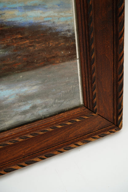 Antique Framed Oil Landscape Painting Lakeside Rowboat