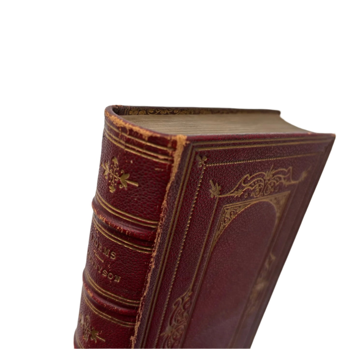 1875 "Poems" by Alfred Tennyson Red Fine Binding Full Leather Book, Antique Poetry Book