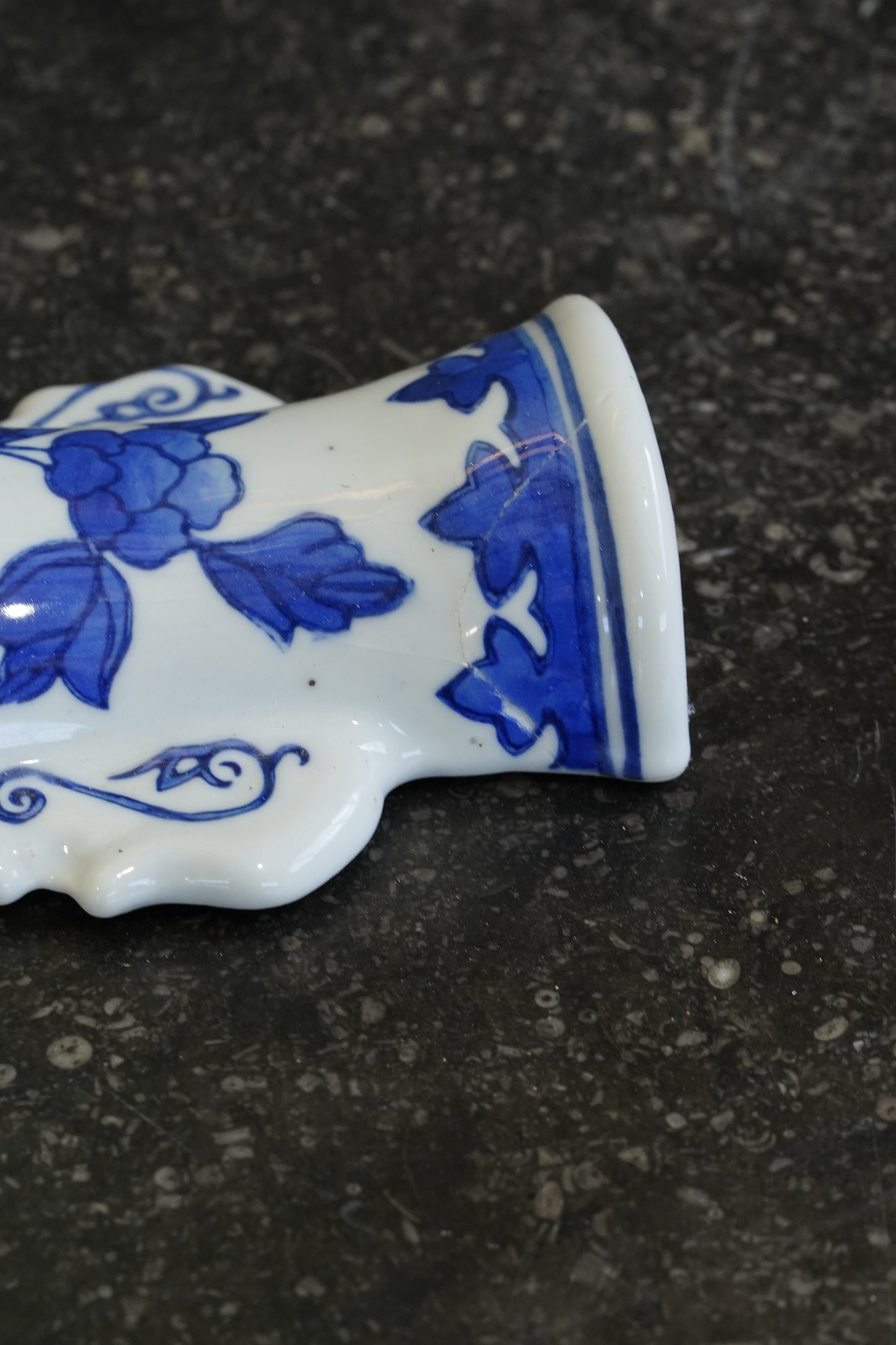 Vintage Blue and White Wall Pocket Vase, Chinoiserie Peony