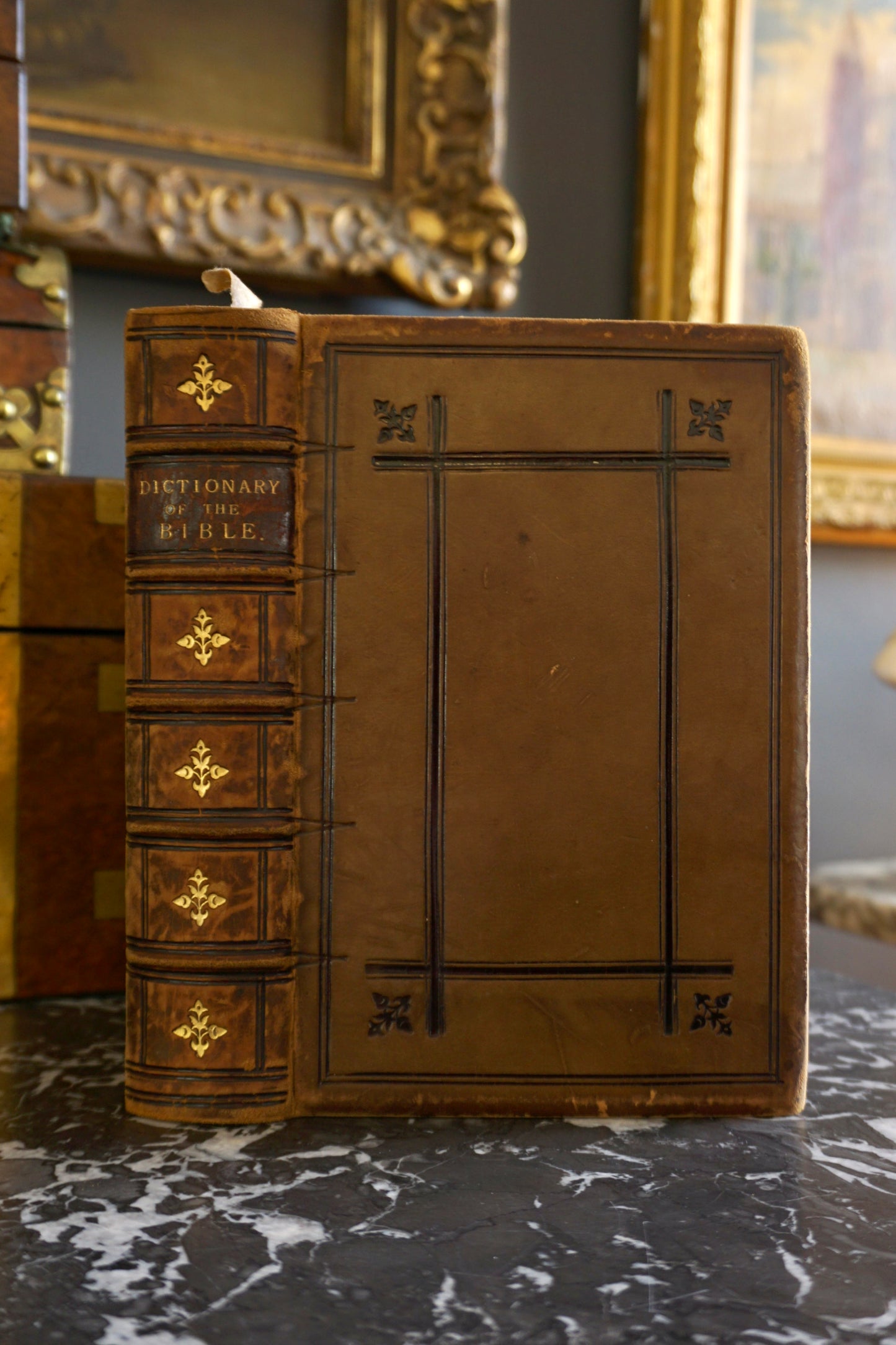 1893 " A Smaller Dictionary of the Bible " Light Brown Full Leather Book