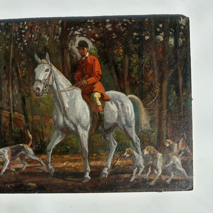“Fox Hunt” Original British Sporting Art by Geoffrey Mortimer (1895–1986) – Mid 20th-Century British Equestrian Oil Painting in Antique Gilt Frame