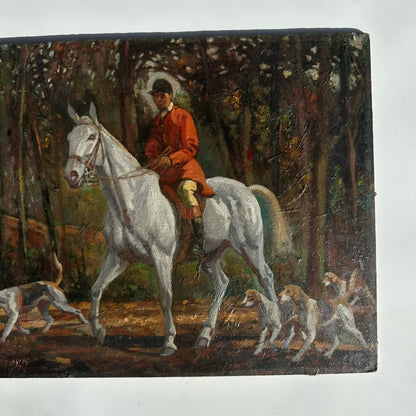 “Fox Hunt” Original British Sporting Art by Geoffrey Mortimer (1895–1986) – Mid 20th-Century British Equestrian Oil Painting in Antique Gilt Frame
