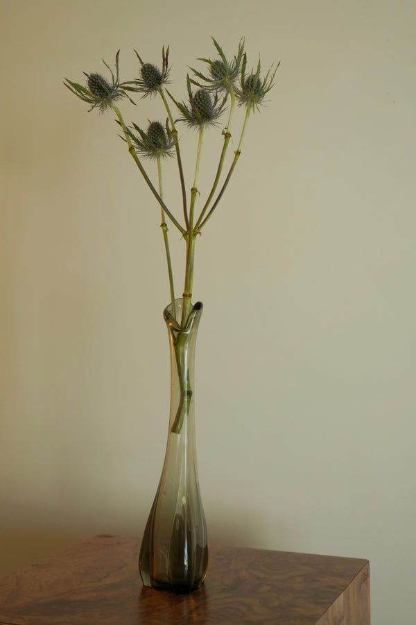Vintage Viking Glass “Epic Three Foil” Swung Vase – Smoke Gray, 10”