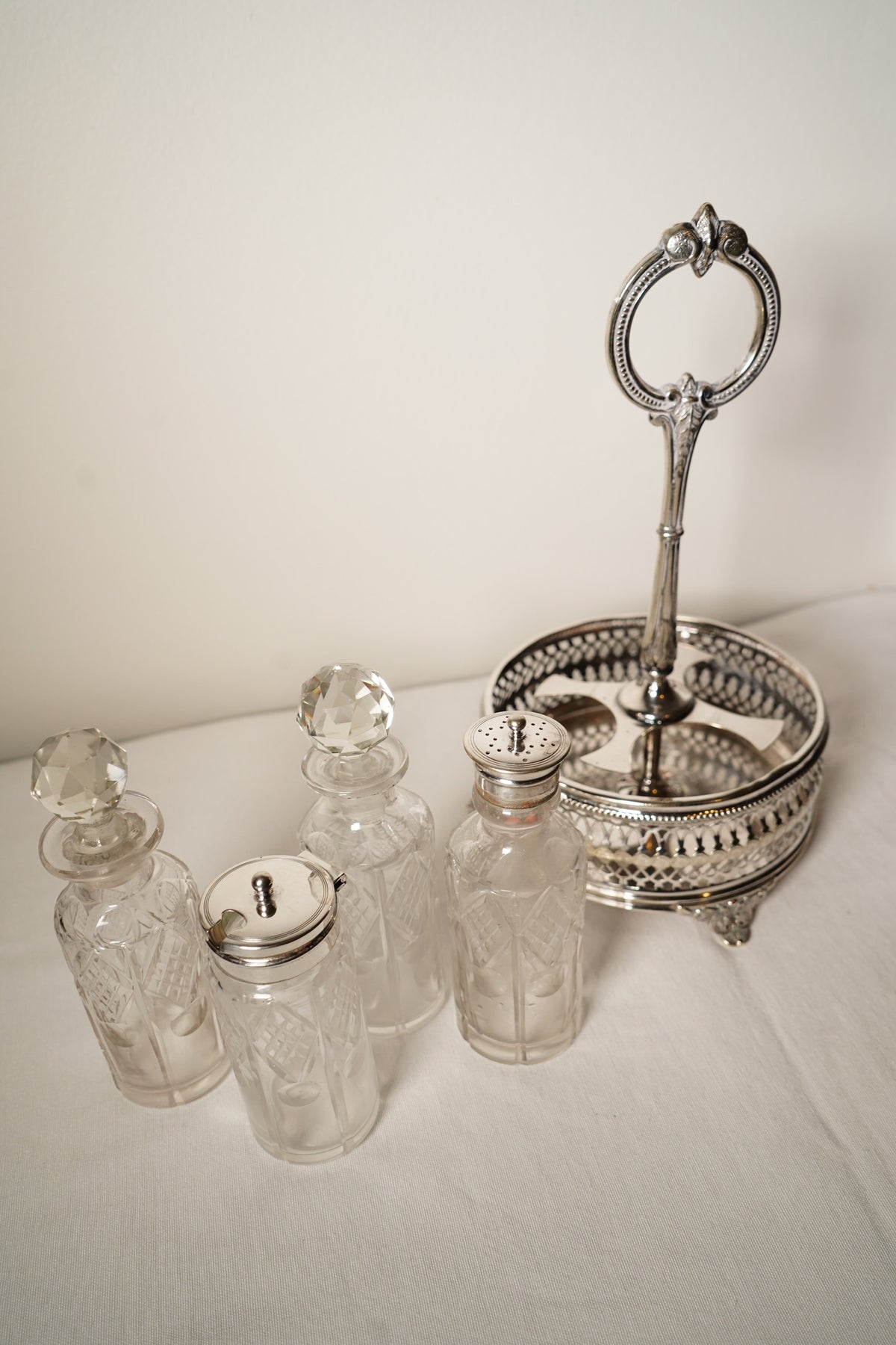 Antique English Silverplate Revolving Cruet Set, Circa 1880