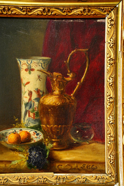 Antique French Oil Painting Still Life, Signed