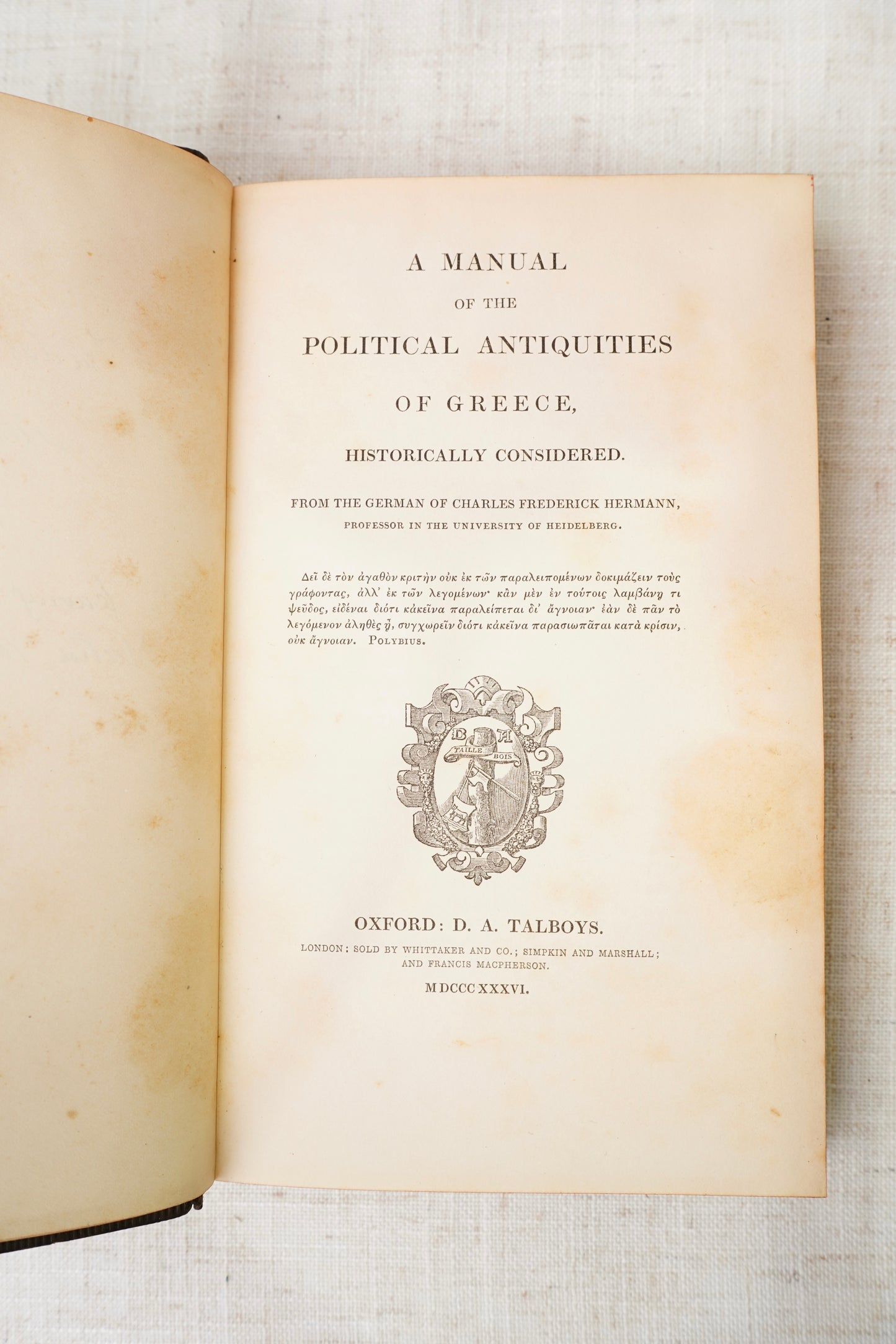 Antique Political Antiquities of Greece Full Leather Book 1836