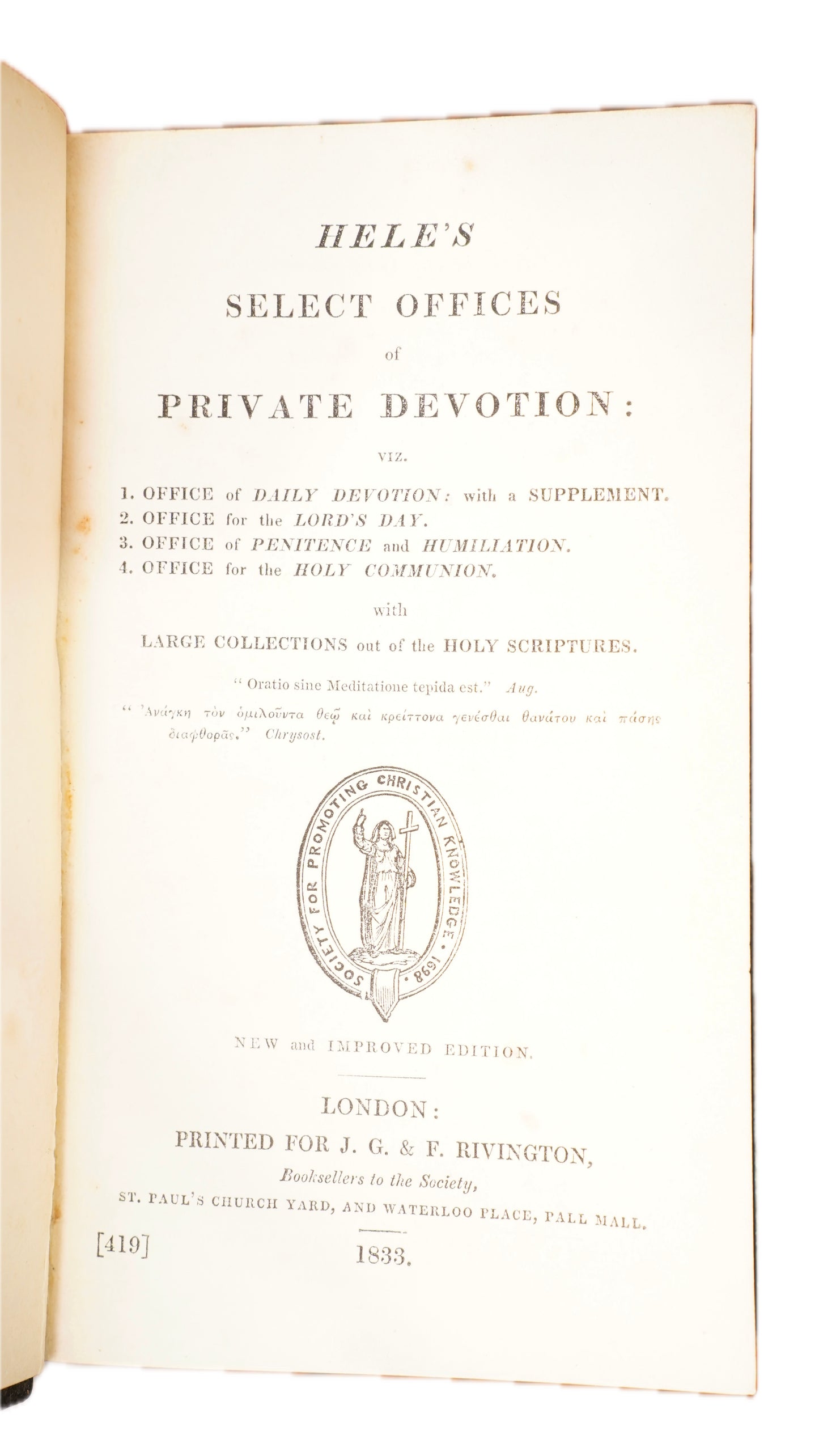 Antique Richard Hele Select Offices of Private Devotion 1833 Full Morocco