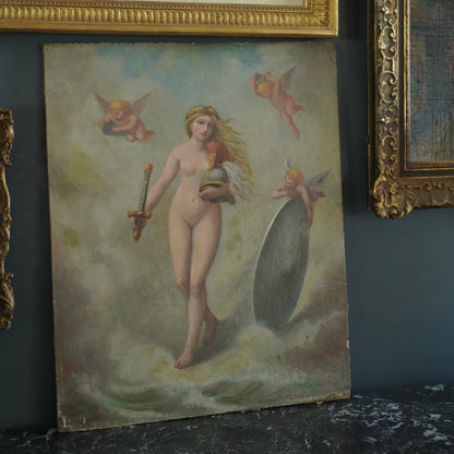 Early 20th Century Neoclassical Style Oil Painting, Unframed Mythological Painting