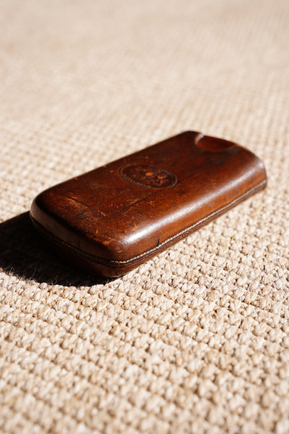 Antique Victorian Leather Cigar Case with Match Striker