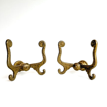 Antique Late Victorian Cast-Brass Double Wall Hooks (Pair)