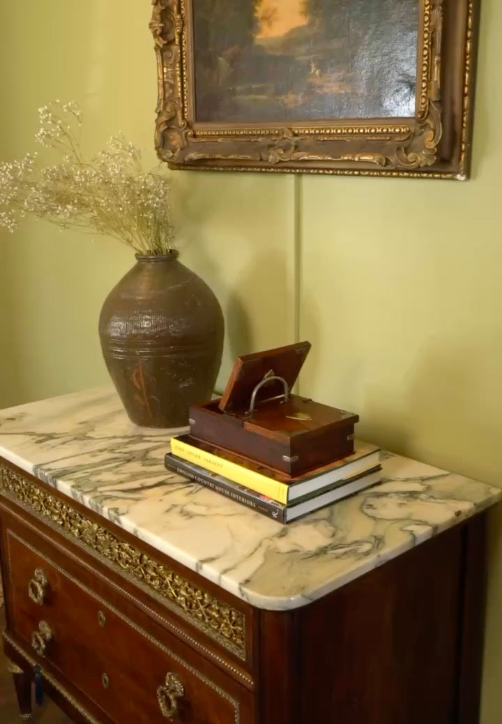 Antique Edwardian Oak & Silver-Plated Two-Compartment Stationery Box with Handle