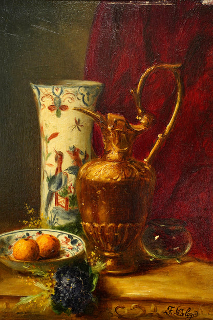 Antique French Oil Painting Still Life, Signed