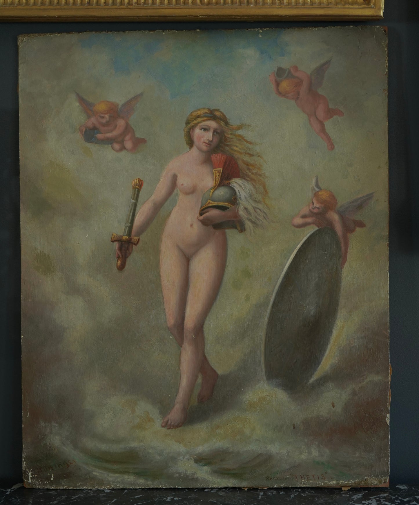 Early 20th Century Neoclassical Style Oil Painting, Unframed Mythological Painting