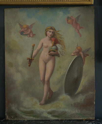 Early 20th Century Neoclassical Style Oil Painting, Unframed Mythological Painting