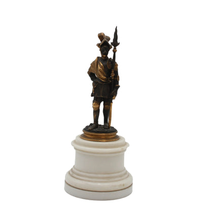 Small Antique French Soldier on White Marble Base, Late 19th Century