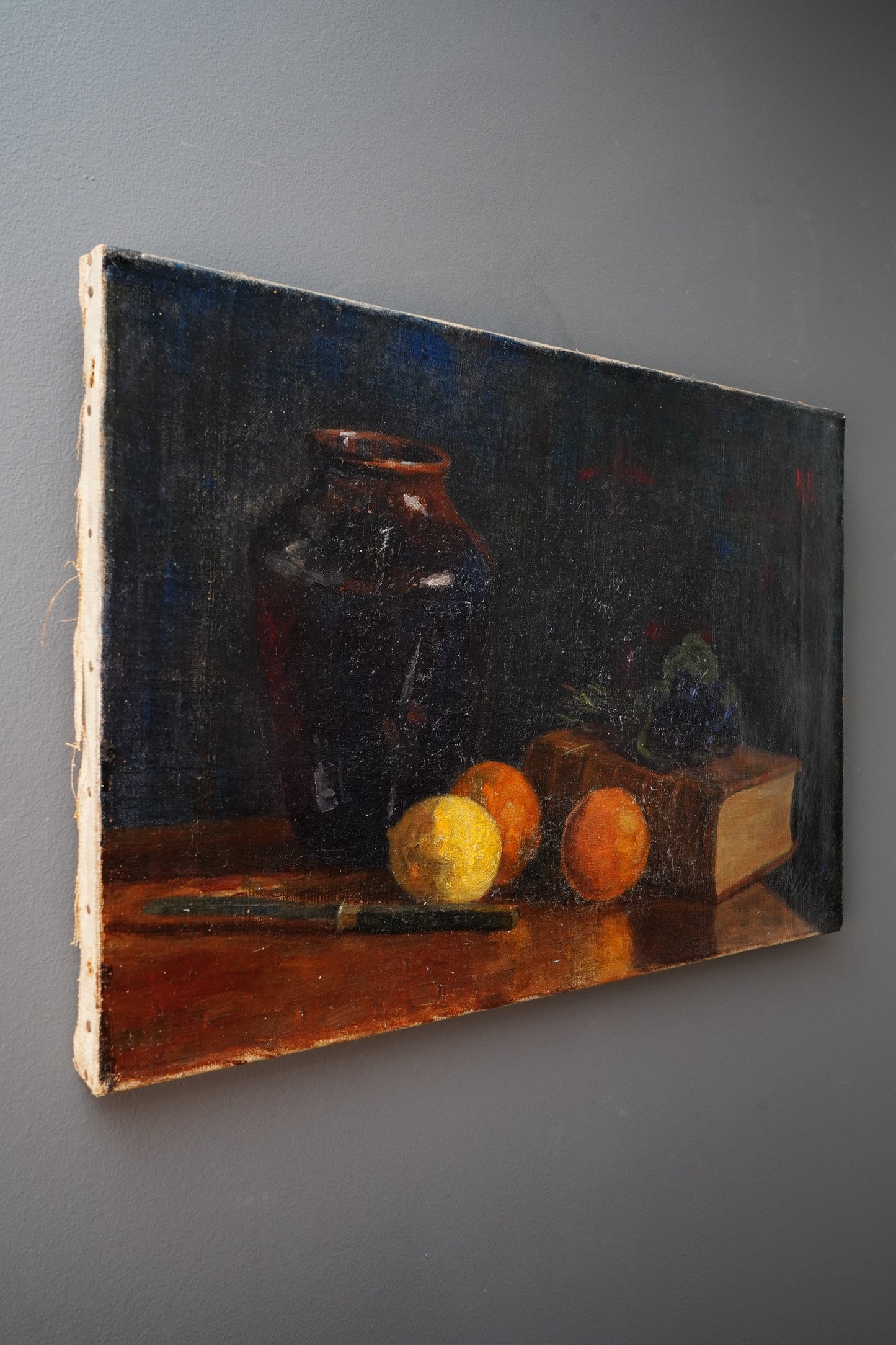 Antique 1904 Still Life Oil Painting on Canvas Signed K.E.