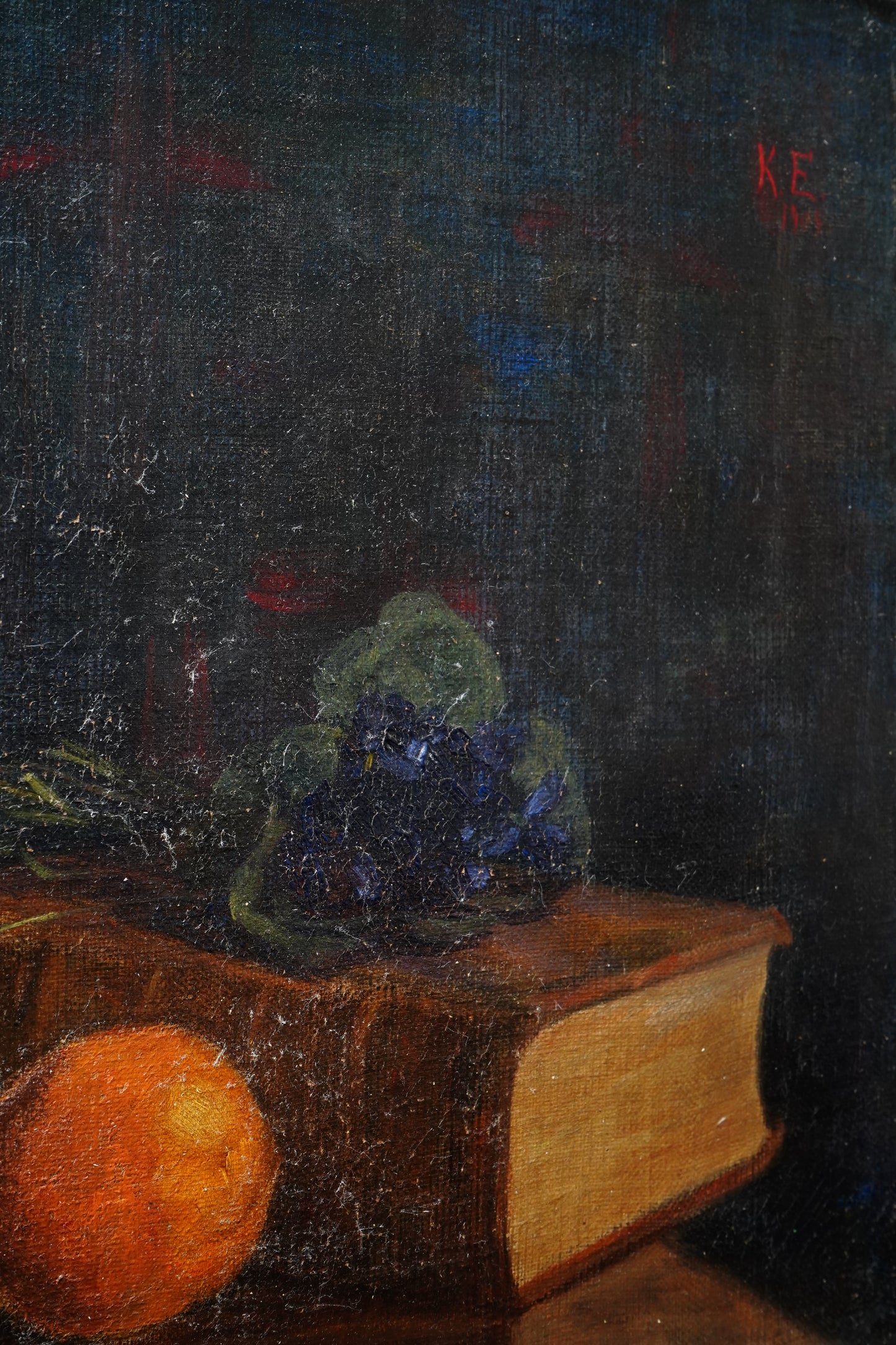 Antique 1904 Still Life Oil Painting on Canvas Signed K.E.