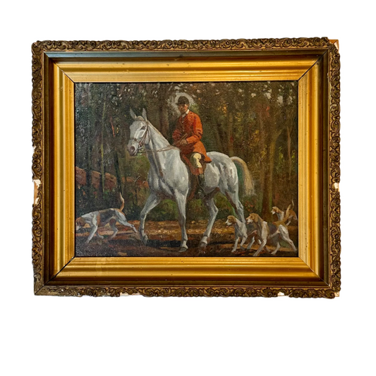 “Fox Hunt” Original British Sporting Art by Geoffrey Mortimer (1895–1986) – Mid 20th-Century Equestrian Oil Painting on Board